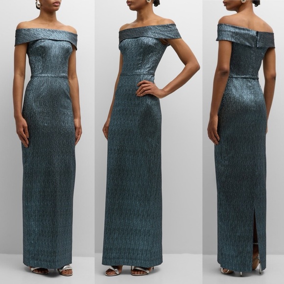 Rickie Freeman for Teri Jon Dresses & Skirts - Rickie Freeman for Teri Jon Blue Silver Slit Gown